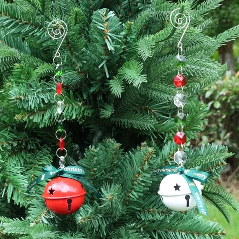 Weihnachtsbaum Hängende Metallglocke Dekoration Mit Bunten Acrylperlen Grünes Band Merry Christmas Stern Hohlglocke Festliche Deko