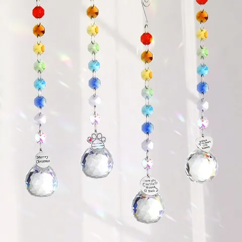 Attrape-Soleil Prisme de Cristal Arc-en-Ciel Cristal Blanc Avec Pendentif Commémoratif en Métal pour Décoration Suspendue Fenêtre Jardin