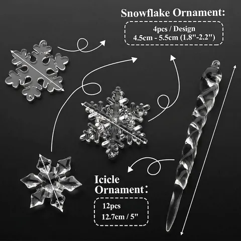 Transparent Acrylic Christmas Snowflake Icicle Ornament Set Hanging Decorations For Christmas Tree Winter DIY New Year Party Decor