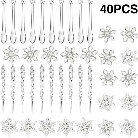 Décorations d'Arbre de Noël en Acrylique Transparent Flocon de Neige Glaçon Goutte d'Eau Pendentifs pour Fête Bricolage