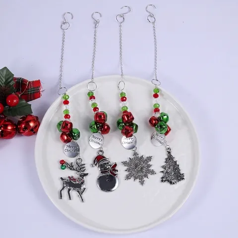 Merry Christmas Alloy Bell Pendant Elk Snowman Snowflake Tree Holiday Party Home Hanging Ornament Christmas Decoration
