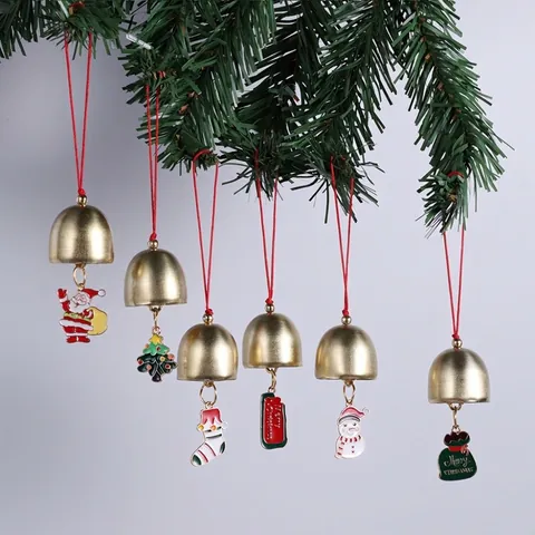 Christmas Metal Bell Hanging Ornaments Alloy Enamel Santa Claus Snowman Xmas Tree Wind Chime For Holiday Party Home Decor