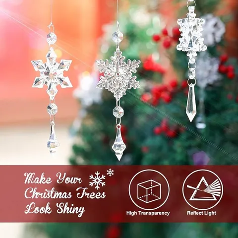 Clear Acrylic Christmas Snowflake Ornaments Hanging Crystal Icicle Decorations For Christmas Tree Holiday Wedding Party Decor Set