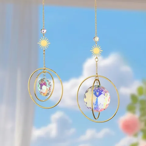 Kristall Sonnenfänger Windspiel 2er Set Gold Legierung AB Regenbogen Kristallkugel Suncatcher Für Garten Fenster Terrasse Dekor
