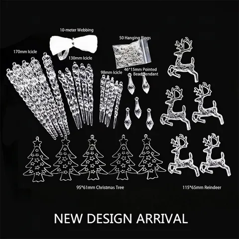 Ensemble d'Ornements Suspendus en Acrylique pour Arbre de Noël Pendentifs Transparents en Forme de Glaçon et Renne