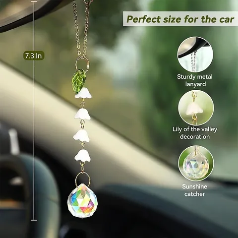 Crystal Lily Of The Valley Suncatcher Car Hanging Ornament With Faceted Prism Ball Metal Chain Prism Window Decor Gift