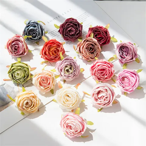 Artificial Rose Flower Heads Multi Color Satin Fabric Roses For Wedding Decoration Floral Wall DIY Crafts Home Decor