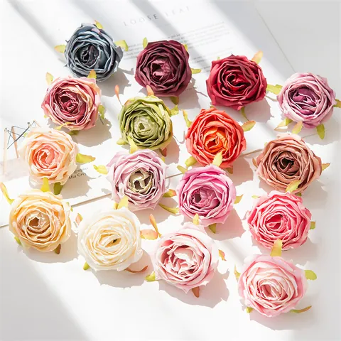 Artificial Rose Flower Heads Multi Color Satin Fabric Roses For Wedding Decoration Floral Wall DIY Crafts Home Decor