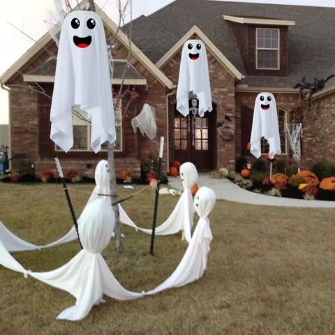 Halloween Geest Hangende Decoratie Polyester Griezelige Geest Lantaarn Voor Buitenplaats Tuin Feest Rekwisieten Witte Geest Hanger