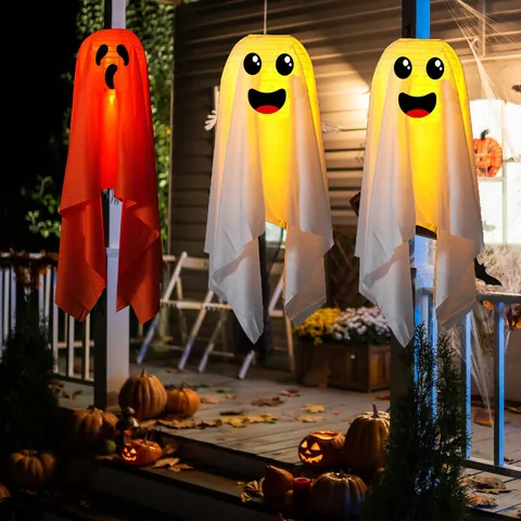 Halloween Geest Hangende Decoratie Polyester Griezelige Geest Lantaarn Voor Buitenplaats Tuin Feest Rekwisieten Witte Geest Hanger
