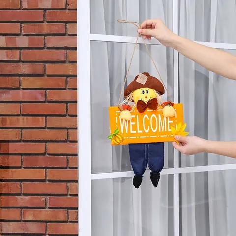 Halloween Cartoon Vogelscheuche Willkommensschild Hängende Dekoration Stoff Kürbis Ahornblatt Tür Wand Anhänger Für Zuhause Party Hotel Dekor