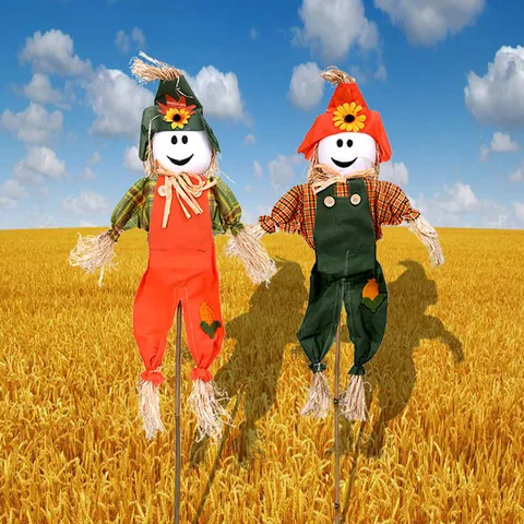 Halloween Decoration Funny Scarecrow Prop For Hotel Mall Window Scene Layout Straw Cloth Ornament Orange Green Hat Style