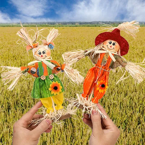 Stehende Vogelscheuche Ornament Halloween Pastorale Ernte Thema Atmosphäre Dekoration Requisiten Stoff Stroh Puppe Mit Basis Dekor
