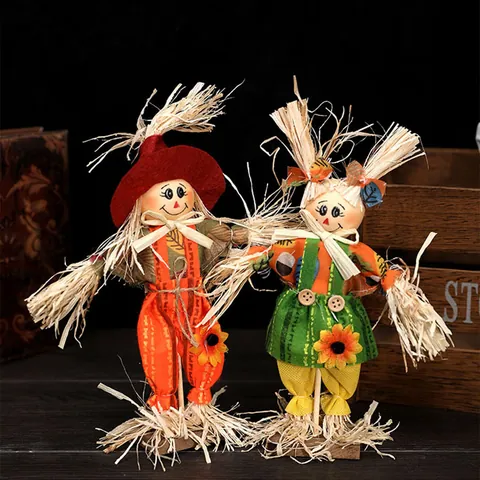 Stehende Vogelscheuche Ornament Halloween Pastorale Ernte Thema Atmosphäre Dekoration Requisiten Stoff Stroh Puppe Mit Basis Dekor