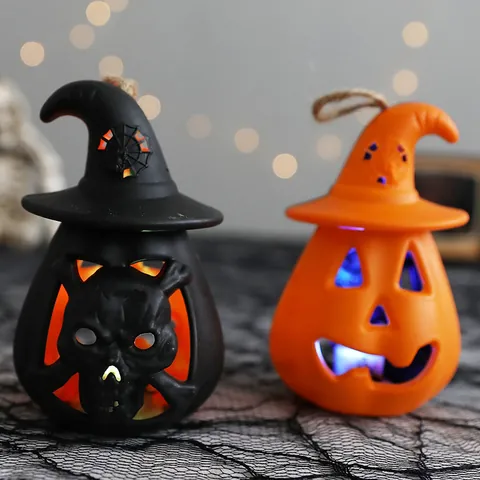 Halloween LED Pumpkin Skull Lantern With Witch Hat Hollow Decorative Light Spooky Party Ornament For Home Bar School H501-1