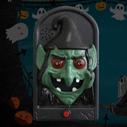 Halloween Animated Doorbell Prop With Scary Sound And Red Led Light Up Eyes Haunted House Party Decor Pumpkin Skull Witch