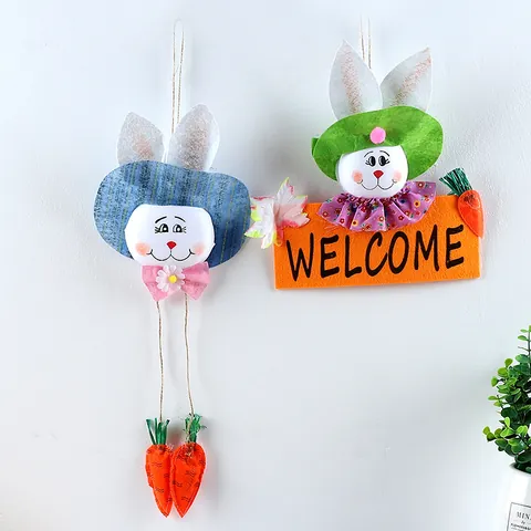 Osterhase Willkommen Türschild Bunter Stoff Hase Karotten Anhänger Für Party Kindergarten Urlaub Haus Dekoration