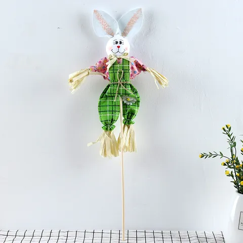 Colorful Easter Bunny Scarecrow Decoration Fabric Straw Rabbit Stake For Garden Kindergarten Party Indoor Decor