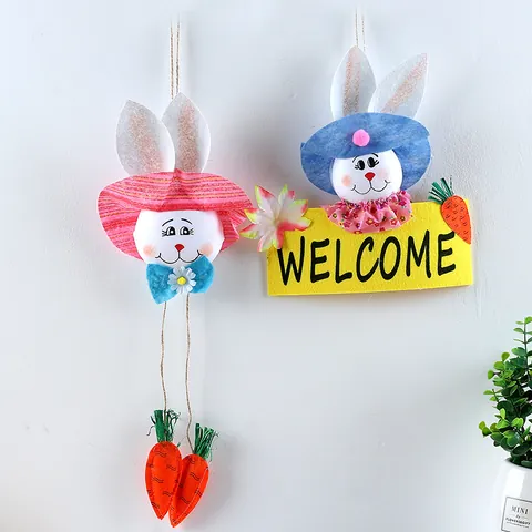 Osterhase Willkommen Türschild Bunter Stoff Hase Karotten Anhänger Für Party Kindergarten Urlaub Haus Dekoration