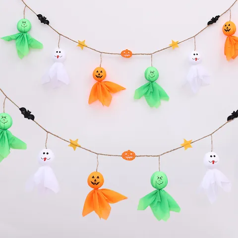Halloween Hanging Banner Garland Horror Skull Pumpkin Ghost Decoration For Mall Bar Party Store Wall Hanging Prop