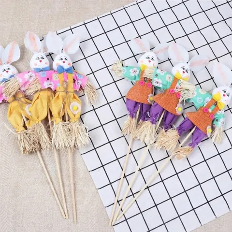 Easter Bunny Scarecrow Garden Decoration Stakes Handmade Fabric Straw Rabbit For Outdoor Yard Party Kindergarten Home Decor