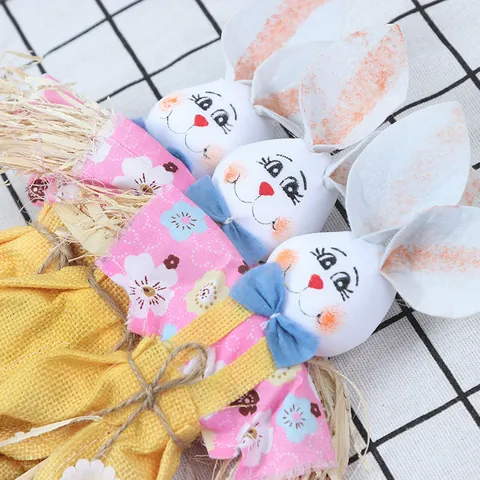 Easter Bunny Scarecrow Garden Decoration Stakes Handmade Fabric Straw Rabbit For Outdoor Yard Party Kindergarten Home Decor