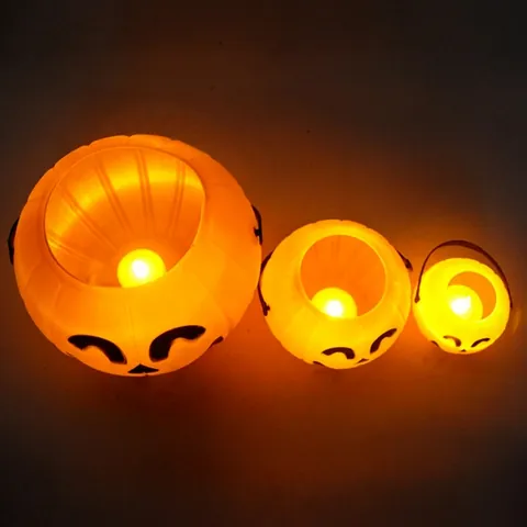 Cubo de Calabaza de Halloween Tarro de Caramelos Portátil Jack-O-Lantern Accesorios de Plástico para Fiesta Bar Niños