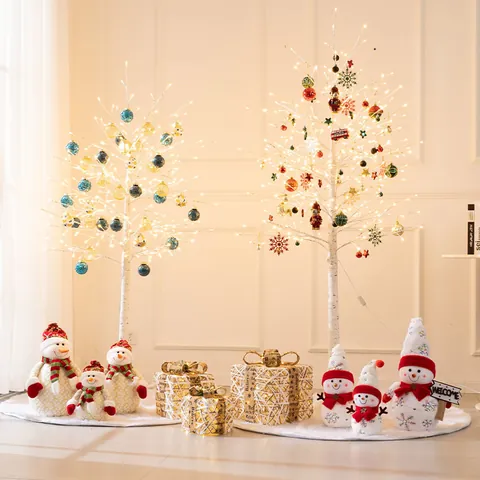 Witte Berk Verlichte Kerstboom LED Warm Licht Kunstmatige Boom Set Met Ornamenten Voor Hotel Thuis Feestelijke Decoratie