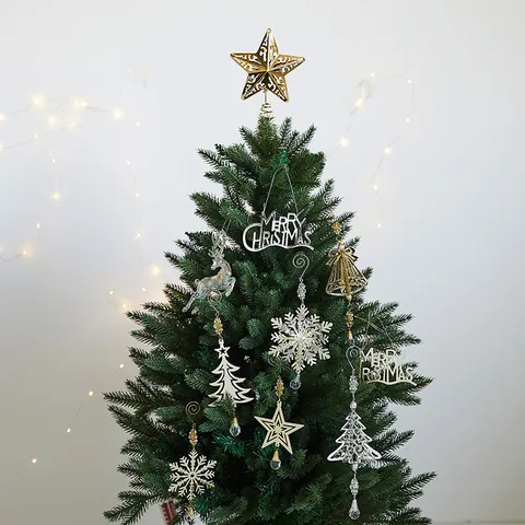 Vintage Eisen Metall Weihnachtsanhänger 3D Schneeflocke Stern Baum Glocke Dekoration Mit Strassanhänger Für Den Urlaub