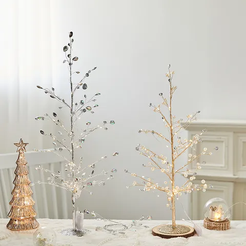 Nordic LED Lighted Christmas Tree Tabletop Ornament With Artificial Pearl Rhinestone Creative Desktop Holiday Decor