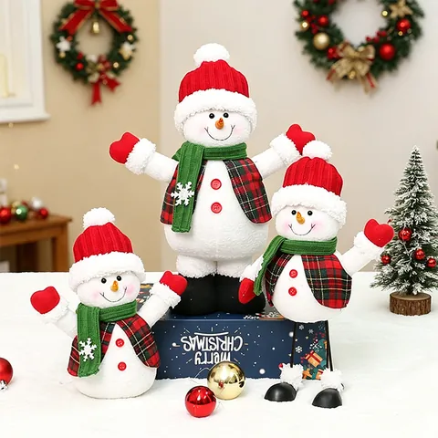 Adornos de Muñecas de Tela de Navidad Chaleco de Cuadros Peluche Papá Noel Muñeco de Nieve Reno Figuritas Atmósfera Festiva Decoración del Hogar