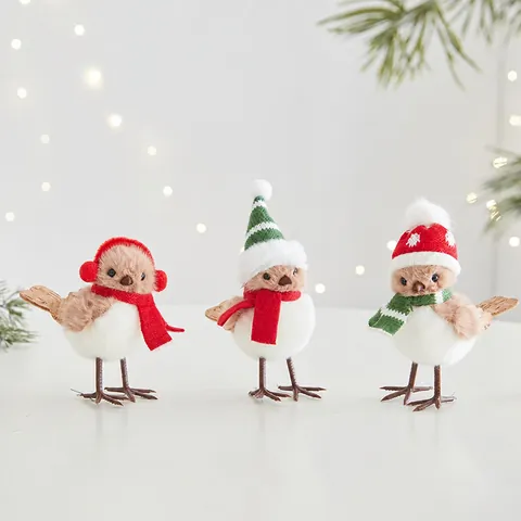 Christmas Bird Plush Pendant Cute Foam Cloth Animal Figurine Ornaments For Christmas Tree Decoration Party Home Decor Holiday Gift