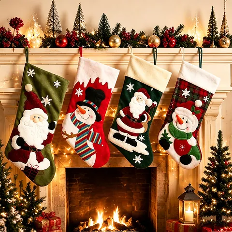 Große Weihnachtssocken Dekorationen Weihnachtsmann Schneemann Stickerei Xmas Hanging Geschenkbeutel Home Urlaub Kamin Deko