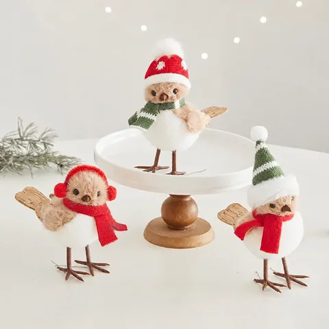 Christmas Bird Plush Pendant Cute Foam Cloth Animal Figurine Ornaments For Christmas Tree Decoration Party Home Decor Holiday Gift