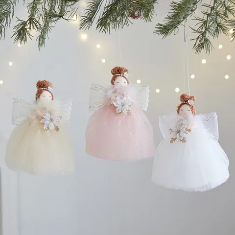 Christmas Angel Girl Pendant Polyester Mesh Tulle Skirt Tree Topper Hanging Ornament For Christmas Tree Home Party Decor