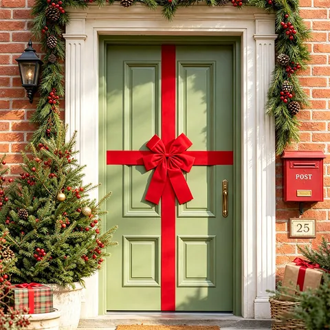 Red Velvet Christmas Door Bow Giant Festive Bowknot Decoration For Hotel Shop Window Home Gate Hanging Holiday Supplies