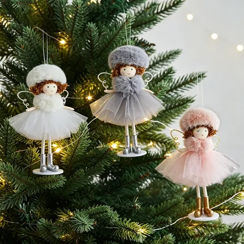 Christmas Angel Girl Doll Hanging Ornaments Plush Mesh Skirt Xmas Tree Decoration Party Favor Home Holiday Decor Gift