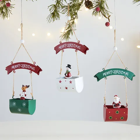 Christmas Iron Mailbox Hanging Ornament Santa Claus Snowman Reindeer Tree Decoration Holiday Home Hotel Window Decor Pendant