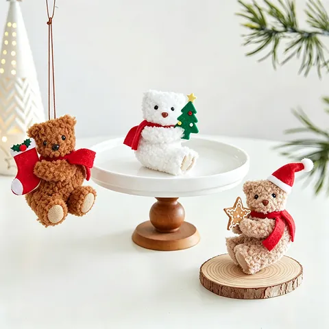 Christmas Cute Cartoon Bear Plush Pendant Ornament For Christmas Tree Home Hotel Mall Decor Miniature Plush Bear Doll Gift