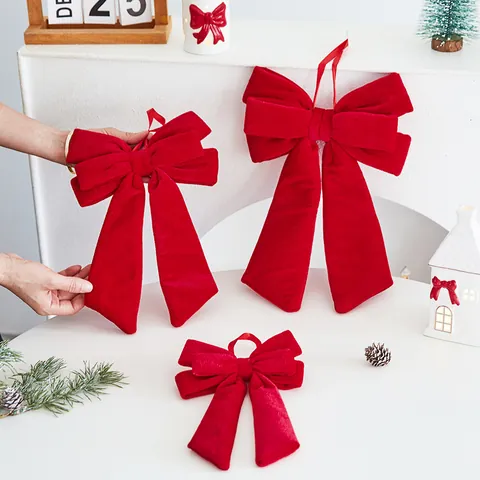 Weihnachten Rote Samt Schleife Ornament 3D Große Mittlere Kleine Hängende Dekoration Für Baum Party Mall Fenster Dekor