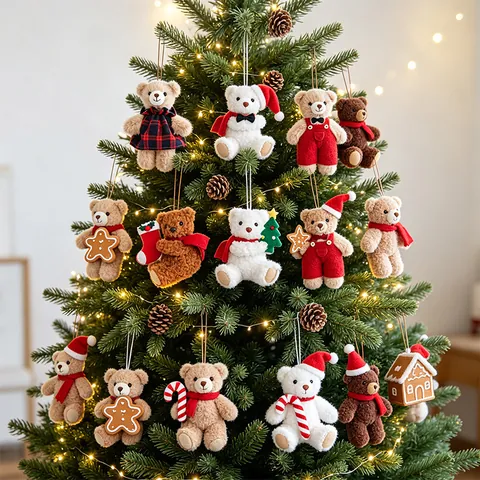 Christmas Cute Cartoon Bear Plush Pendant Ornament For Christmas Tree Home Hotel Mall Decor Miniature Plush Bear Doll Gift
