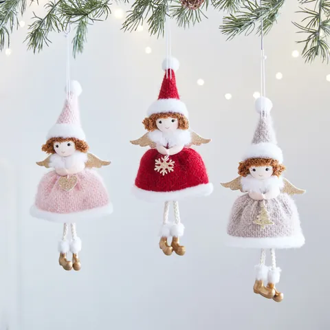Christmas Angel Hanging Ornaments Knitted Angel Doll With Wings For Xmas Tree Hotel Mall Scene Decorative Ornaments