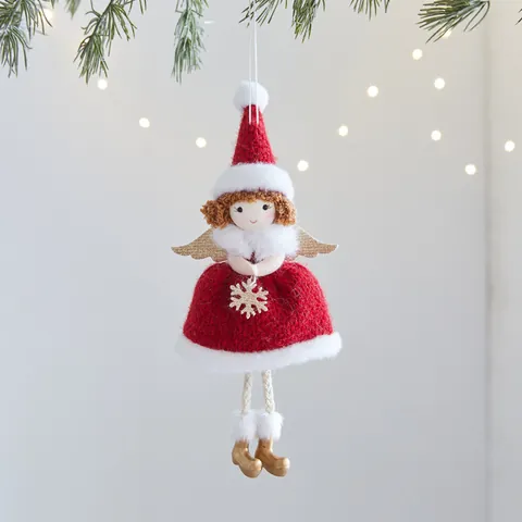 Christmas Angel Hanging Ornaments Knitted Angel Doll With Wings For Xmas Tree Hotel Mall Scene Decorative Ornaments