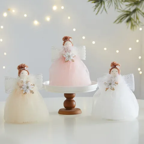 Weihnachten Engel Baumspitze Plüschpuppe Anhänger Polyester Netzgewebe Spitze Flügel Engel Mädchen Hängende Dekoration Für Einkaufszentrum Hotel Haus Dekor