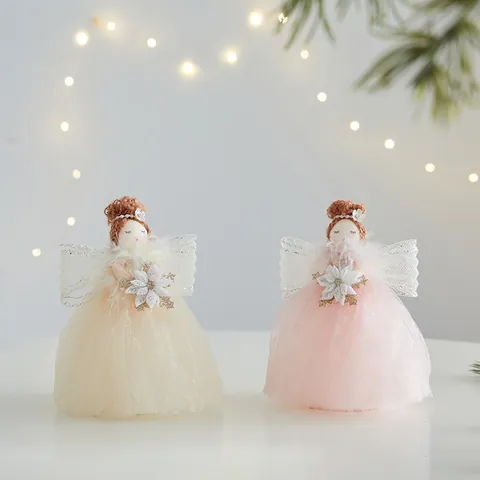 Weihnachten Engel Baumspitze Plüschpuppe Anhänger Polyester Netzgewebe Spitze Flügel Engel Mädchen Hängende Dekoration Für Einkaufszentrum Hotel Haus Dekor