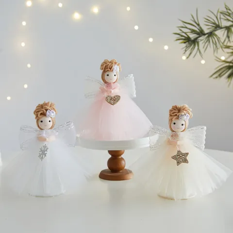 Christmas Angel Doll Figurine Xmas Tree Topper Decoration Mesh Wing Angel Plush Ornament For Home Hotel Holiday Decor