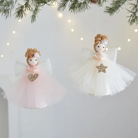 Christmas Angel Doll Figurine Xmas Tree Topper Decoration Mesh Wing Angel Plush Ornament For Home Hotel Holiday Decor