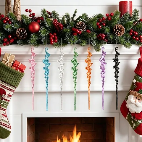 Colgantes de Carámbanos para Árbol de Navidad Adornos de Barra de Hielo de Acrílico para Decoración de Hogar Hotel Centro Comercial Transparente Colorido