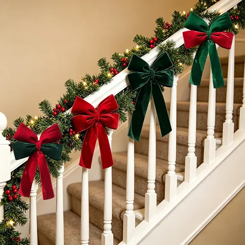 Large Christmas Velvet Bow Decoration Red Green Bowknot Ornament For Xmas Tree Scene Layout Home Festive Holiday Decor