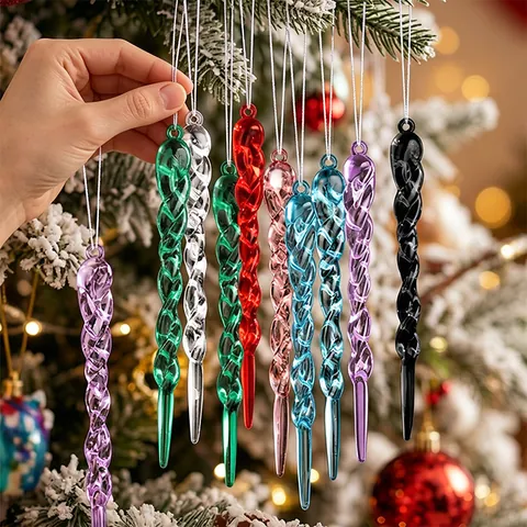 Adornos Navideños de Acrílico de Colores Carámbanos Colgantes Espiral Transparente Decoraciones para Árbol de Navidad Escaparate Hotel Fiesta